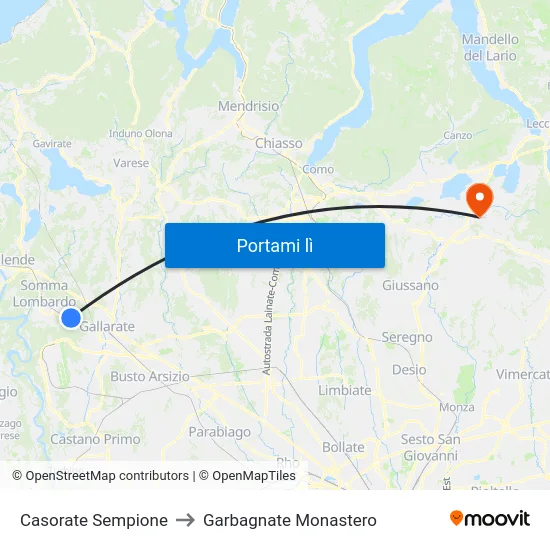 Casorate Sempione to Garbagnate Monastero map