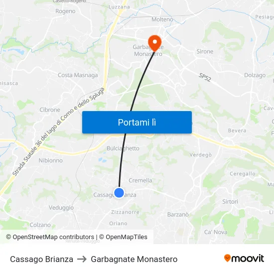 Cassago Brianza to Garbagnate Monastero map