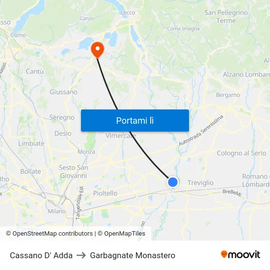 Cassano D' Adda to Garbagnate Monastero map