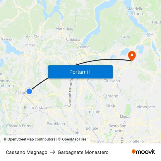 Cassano Magnago to Garbagnate Monastero map