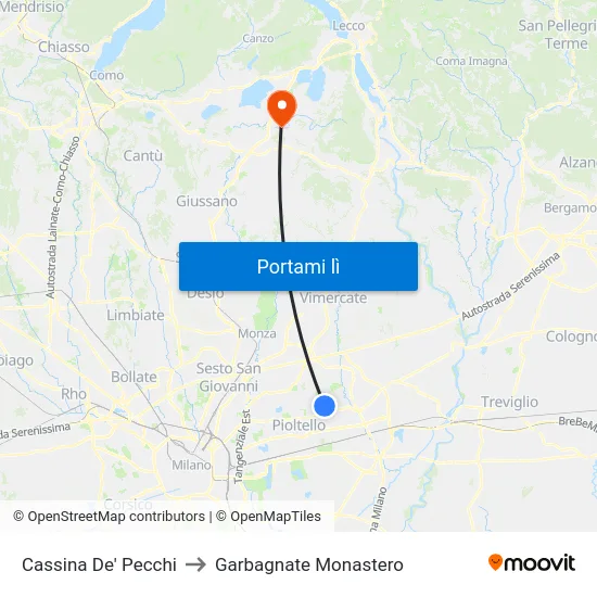 Cassina De' Pecchi to Garbagnate Monastero map