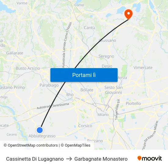 Cassinetta Di Lugagnano to Garbagnate Monastero map