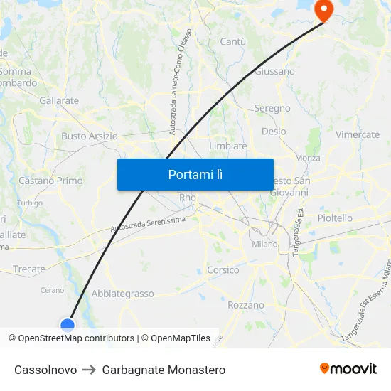Cassolnovo to Garbagnate Monastero map