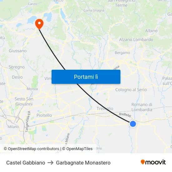 Castel Gabbiano to Garbagnate Monastero map