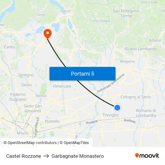 Castel Rozzone to Garbagnate Monastero map
