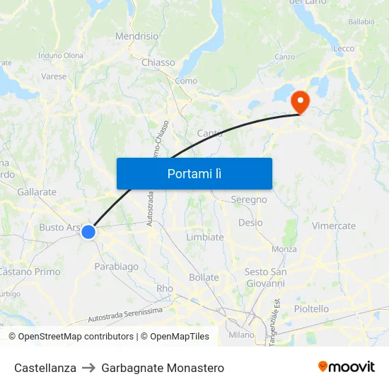 Castellanza to Garbagnate Monastero map