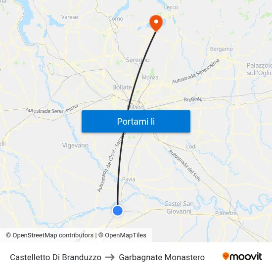 Castelletto Di Branduzzo to Garbagnate Monastero map
