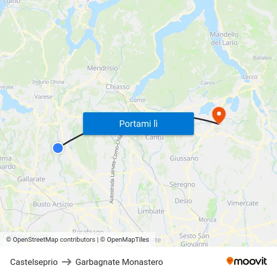 Castelseprio to Garbagnate Monastero map