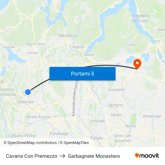 Cavaria Con Premezzo to Garbagnate Monastero map