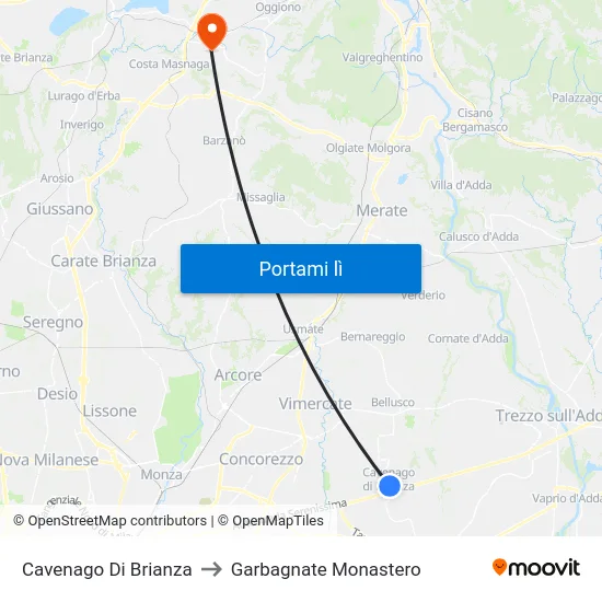 Cavenago Di Brianza to Garbagnate Monastero map