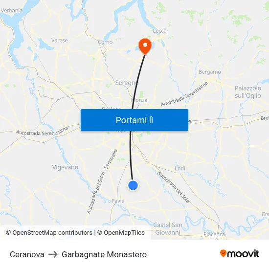 Ceranova to Garbagnate Monastero map