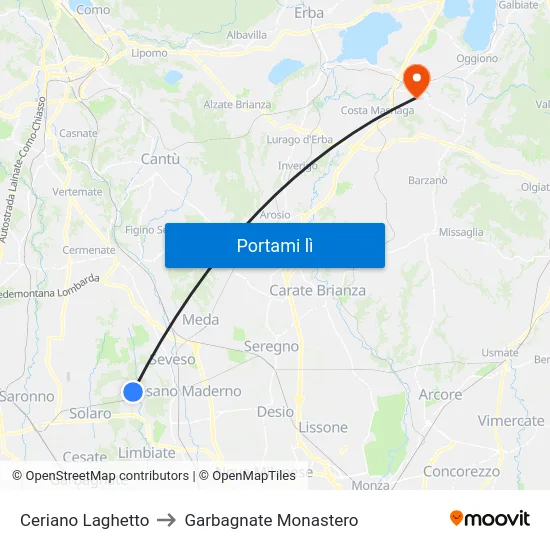 Ceriano Laghetto to Garbagnate Monastero map