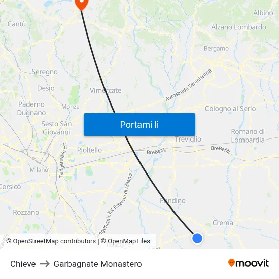 Chieve to Garbagnate Monastero map