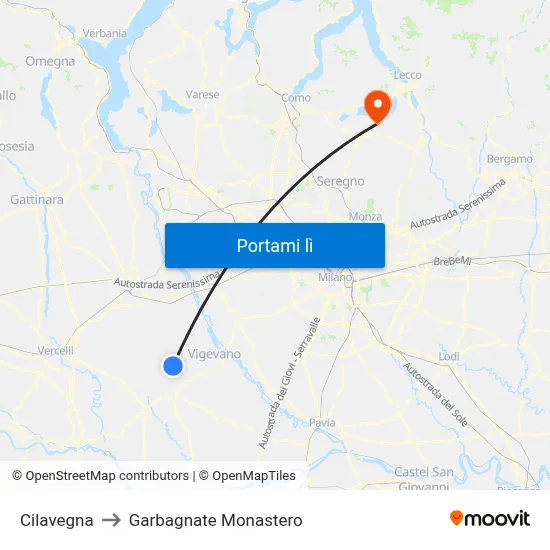 Cilavegna to Garbagnate Monastero map