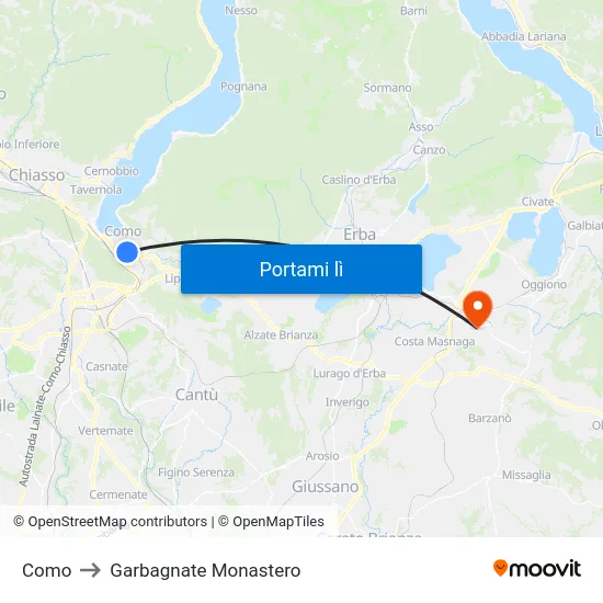 Como to Garbagnate Monastero map