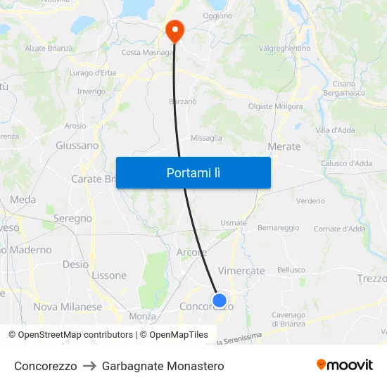 Concorezzo to Garbagnate Monastero map