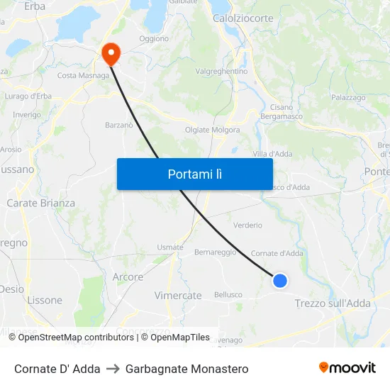 Cornate D' Adda to Garbagnate Monastero map