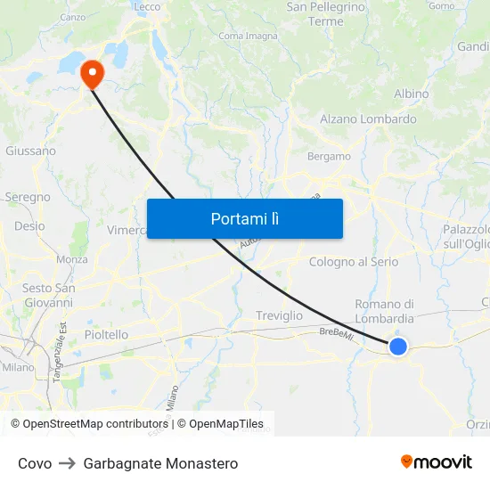 Covo to Garbagnate Monastero map