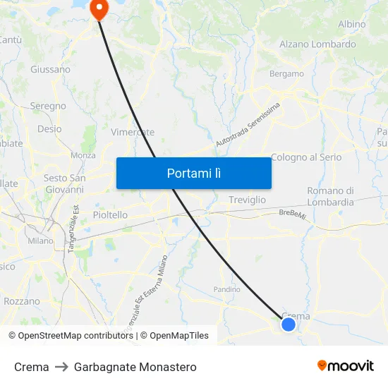 Crema to Garbagnate Monastero map