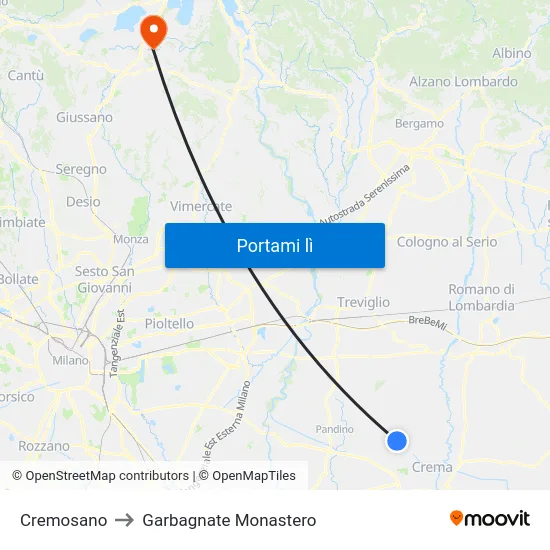Cremosano to Garbagnate Monastero map
