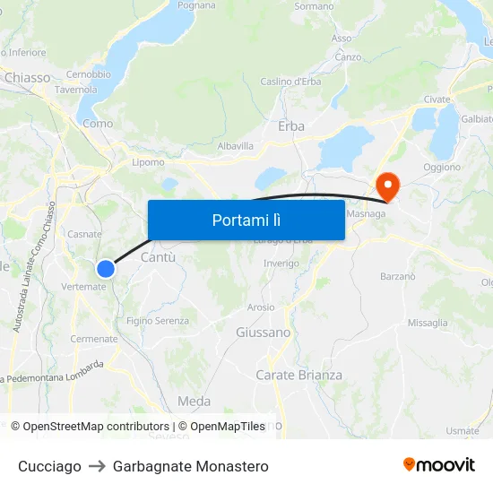 Cucciago to Garbagnate Monastero map