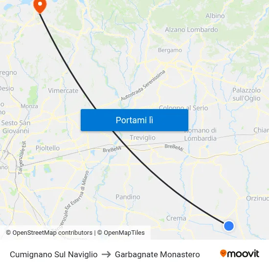 Cumignano Sul Naviglio to Garbagnate Monastero map