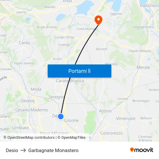 Desio to Garbagnate Monastero map