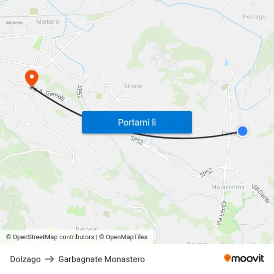 Dolzago to Garbagnate Monastero map