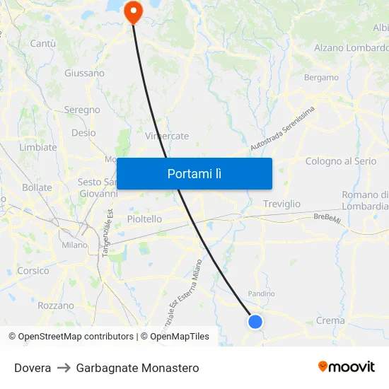 Dovera to Garbagnate Monastero map