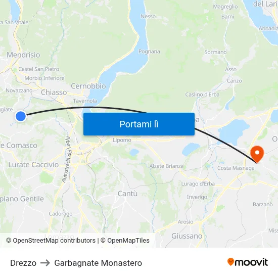 Drezzo to Garbagnate Monastero map
