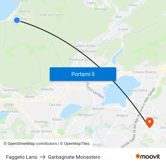 Faggeto Lario to Garbagnate Monastero map