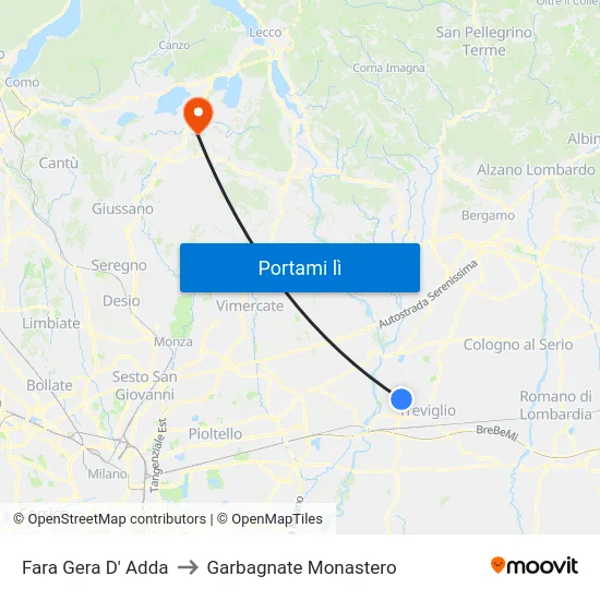 Fara Gera D' Adda to Garbagnate Monastero map