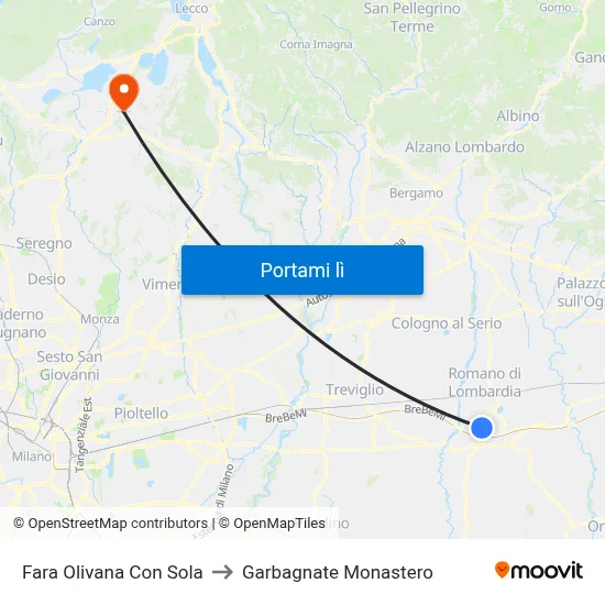Fara Olivana Con Sola to Garbagnate Monastero map