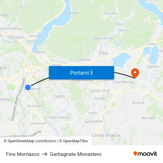 Fino Mornasco to Garbagnate Monastero map