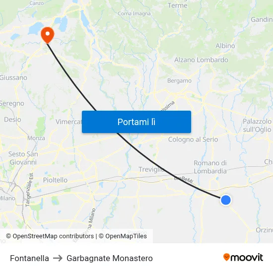Fontanella to Garbagnate Monastero map