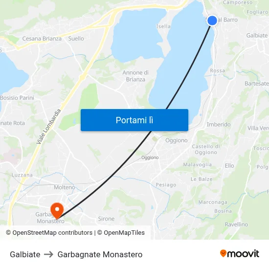 Galbiate to Garbagnate Monastero map