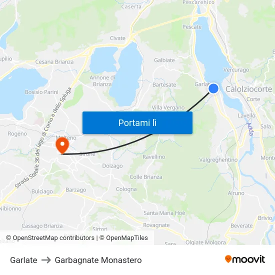 Garlate to Garbagnate Monastero map