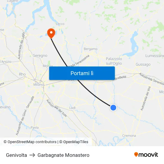 Genivolta to Garbagnate Monastero map