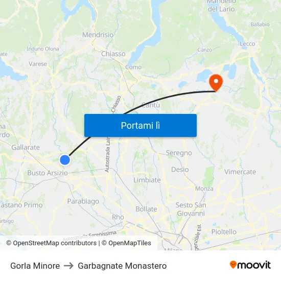 Gorla Minore to Garbagnate Monastero map