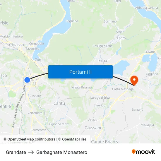 Grandate to Garbagnate Monastero map