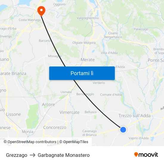 Grezzago to Garbagnate Monastero map