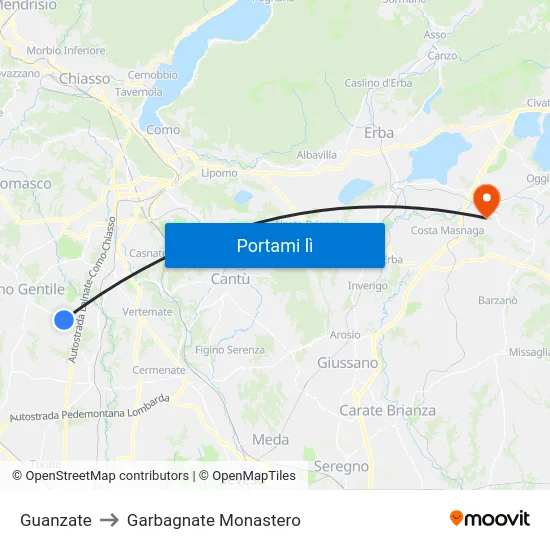 Guanzate to Garbagnate Monastero map