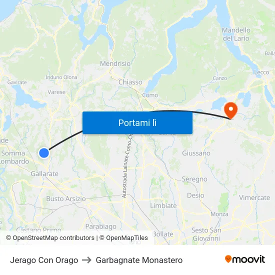 Jerago Con Orago to Garbagnate Monastero map