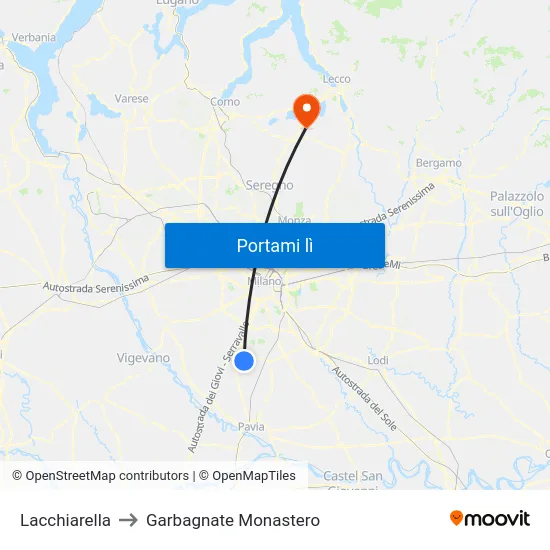 Lacchiarella to Garbagnate Monastero map