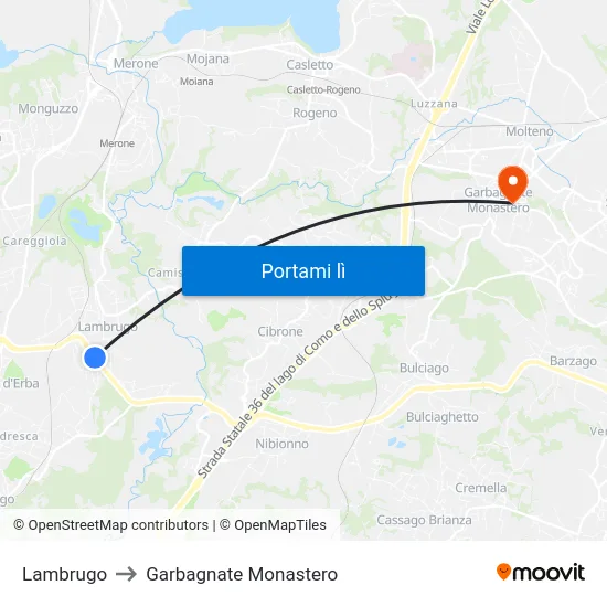 Lambrugo to Garbagnate Monastero map