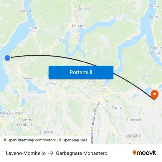 Laveno-Mombello to Garbagnate Monastero map