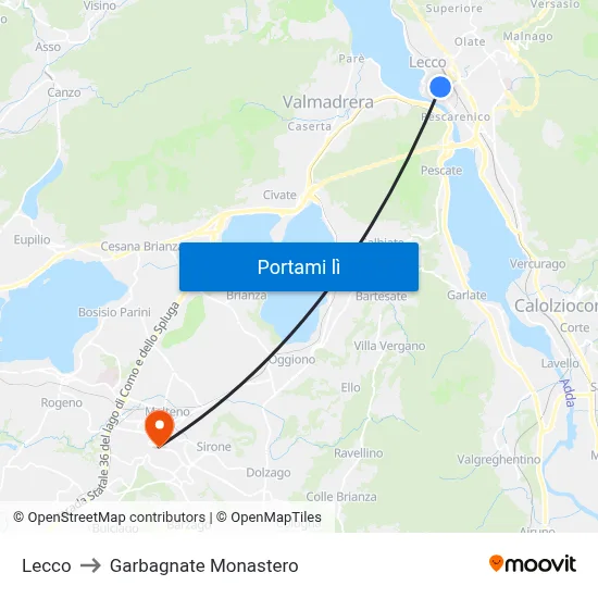 Lecco to Garbagnate Monastero map