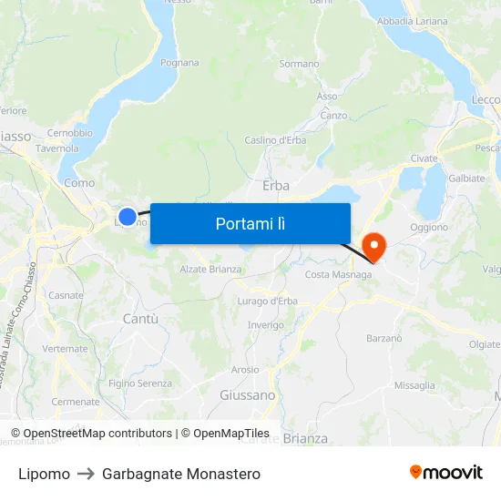 Lipomo to Garbagnate Monastero map