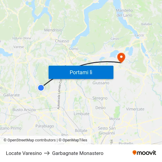 Locate Varesino to Garbagnate Monastero map