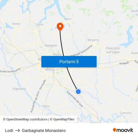 Lodi to Garbagnate Monastero map